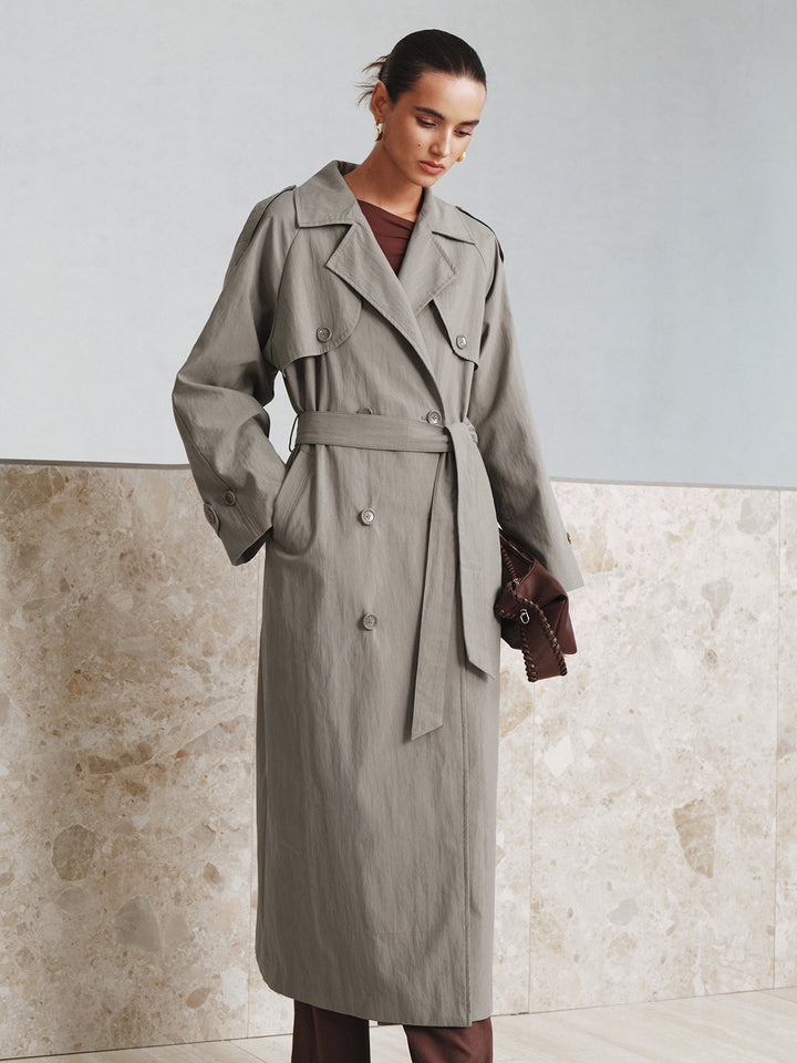Cotton Oversize Long Trench Coat with Belt  Liora Lane Boutique Trench Coats