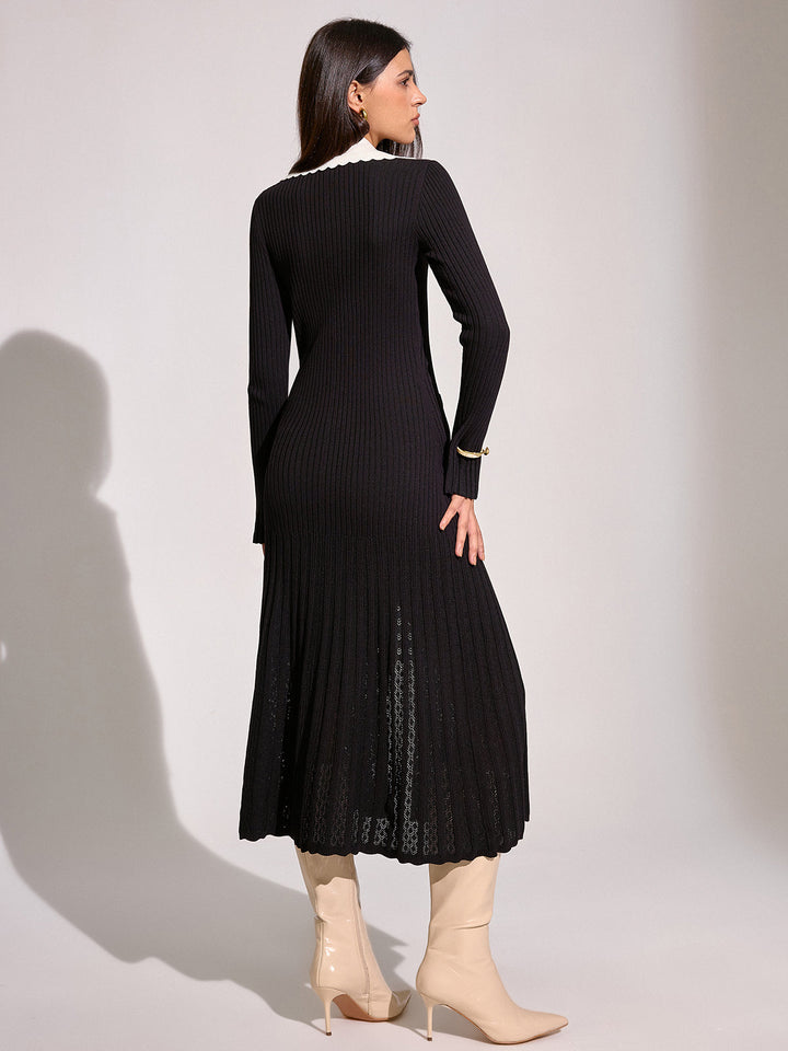 V-neck Collared Button Knitted Dress  Liora Lane Boutique Sweater Dresses