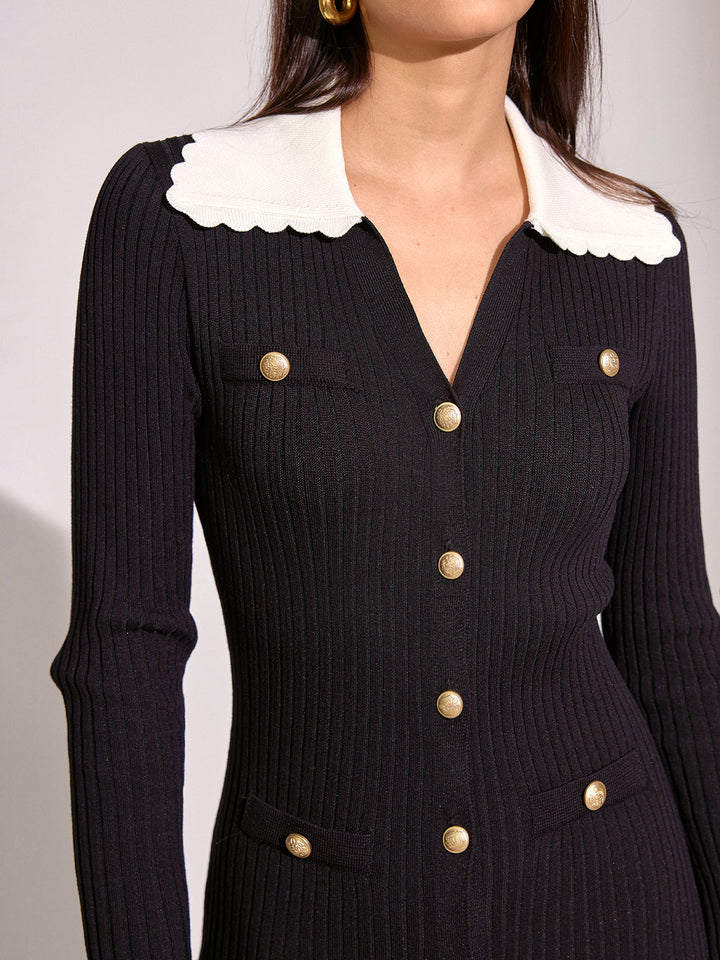 V-neck Collared Button Knitted Dress  Liora Lane Boutique Sweater Dresses