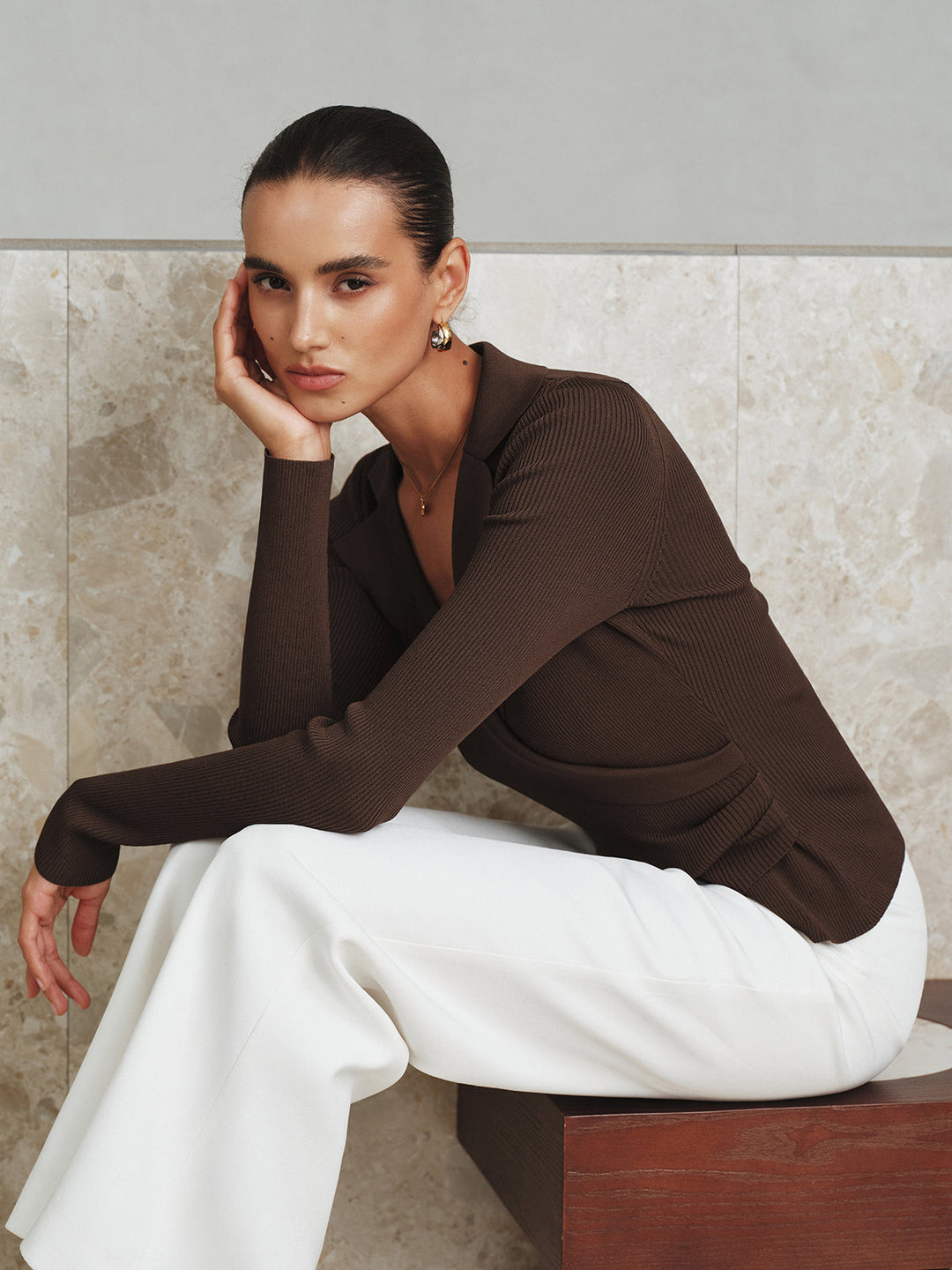 Ribbed Knit Collared Top  Liora Lane Boutique Knit Tops