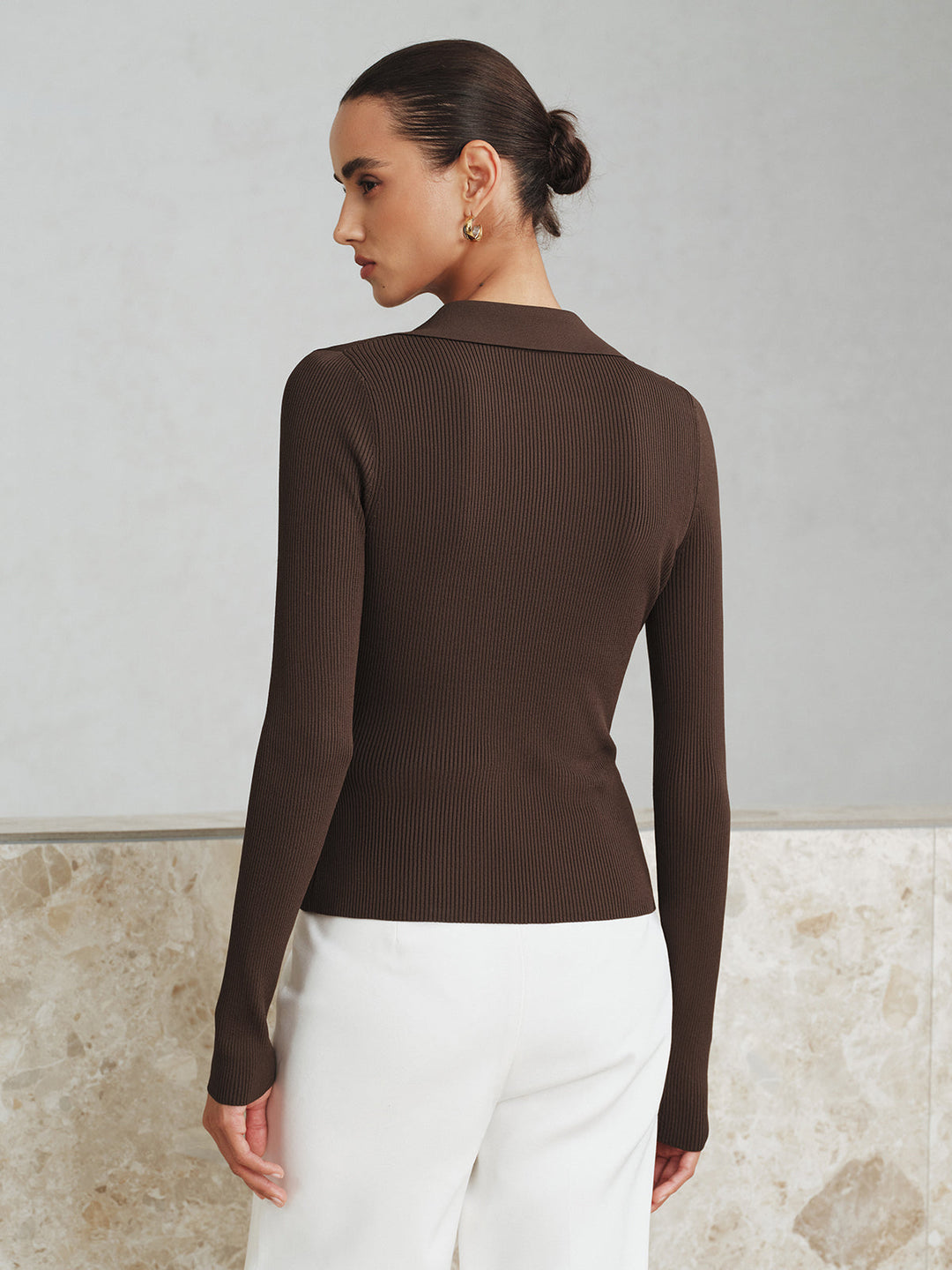 Ribbed Knit Collared Top  Liora Lane Boutique Knit Tops