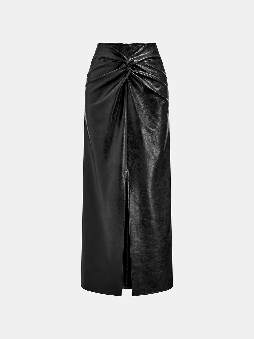 Knot Detail Slit Faux Leather Midi Skirt  Liora Lane Boutique Skirts Black / XL 39.00