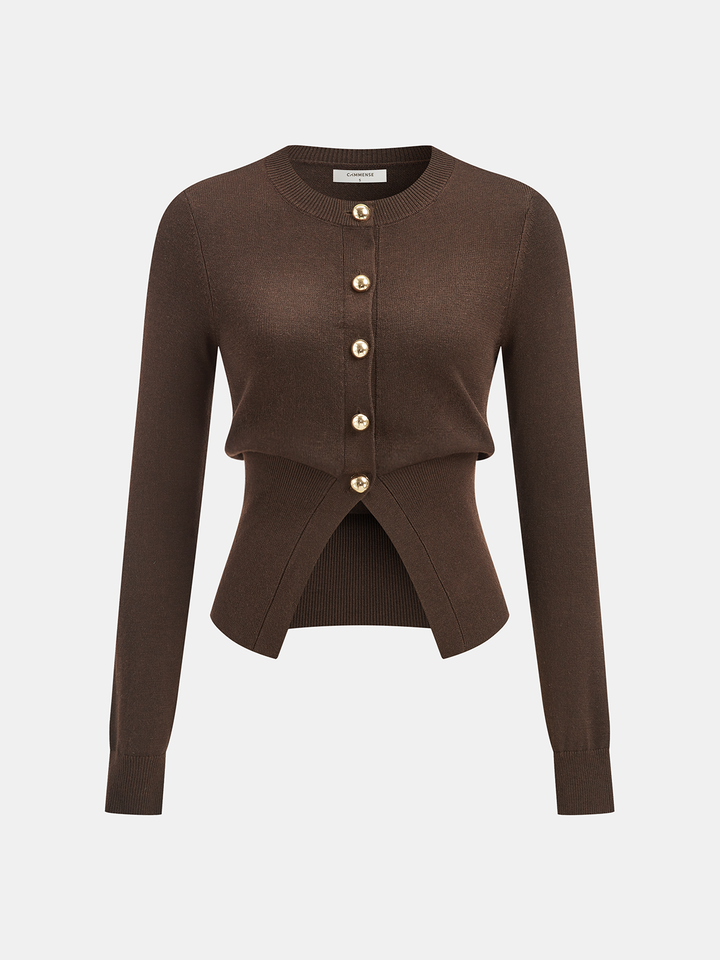 Metal Button Knit Cardigan  Liora Lane Boutique Cardigans Dark Brown / XL 84.99