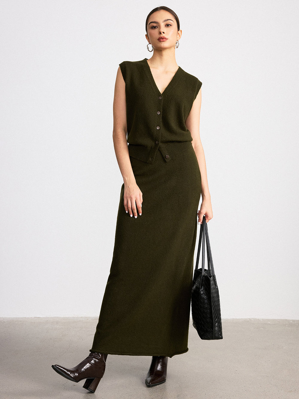 Wool Blend Knit Vest and Maxi Skirt Set  Liora Lane Boutique Sweater Co-ords