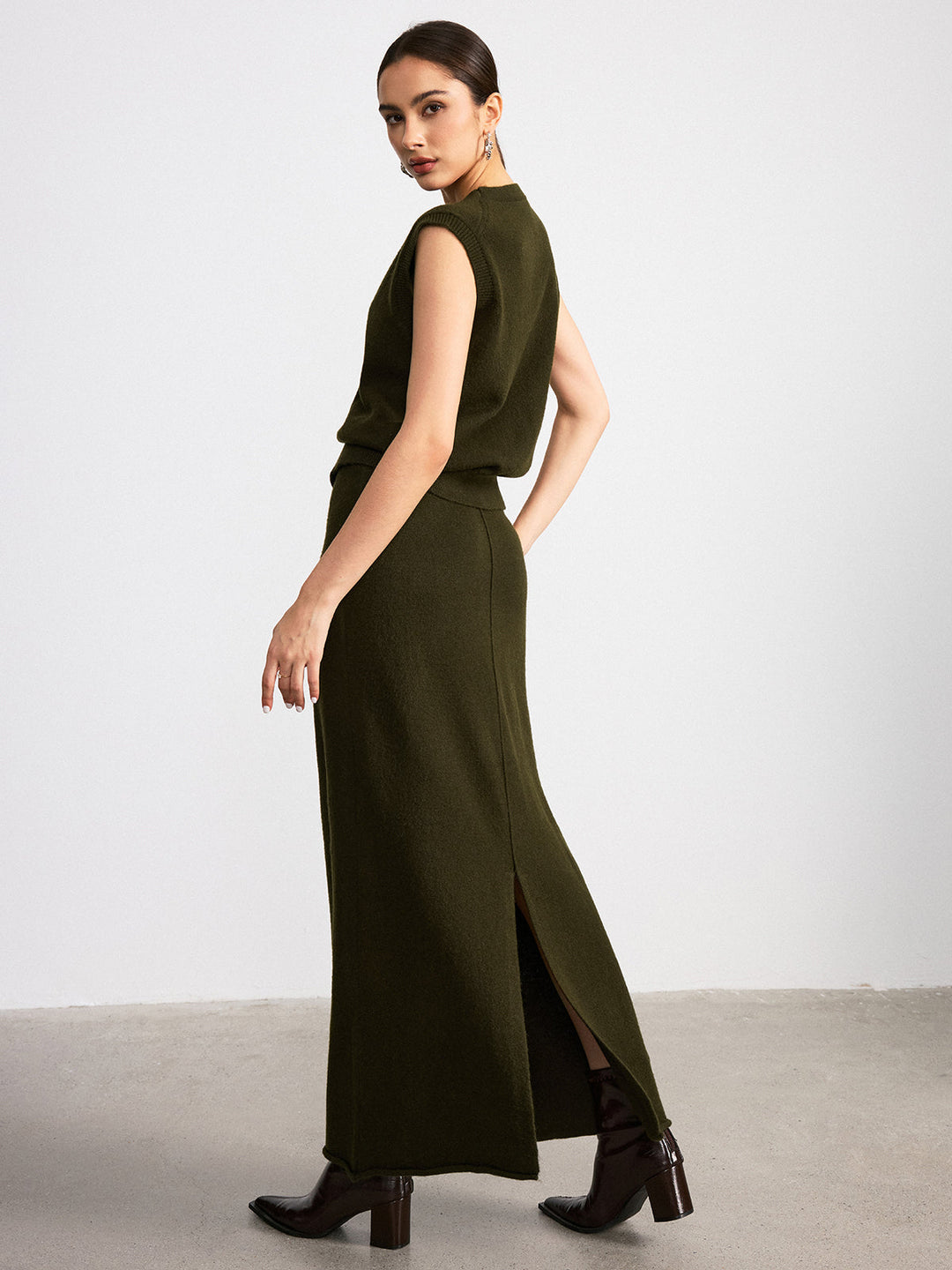 Wool Blend Knit Vest and Maxi Skirt Set  Liora Lane Boutique Sweater Co-ords