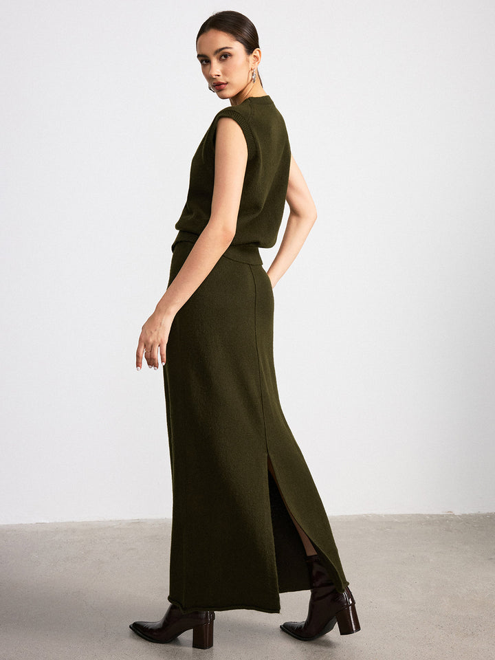 Wool Blend Knit Vest and Maxi Skirt Set  Liora Lane Boutique Sweater Co-ords