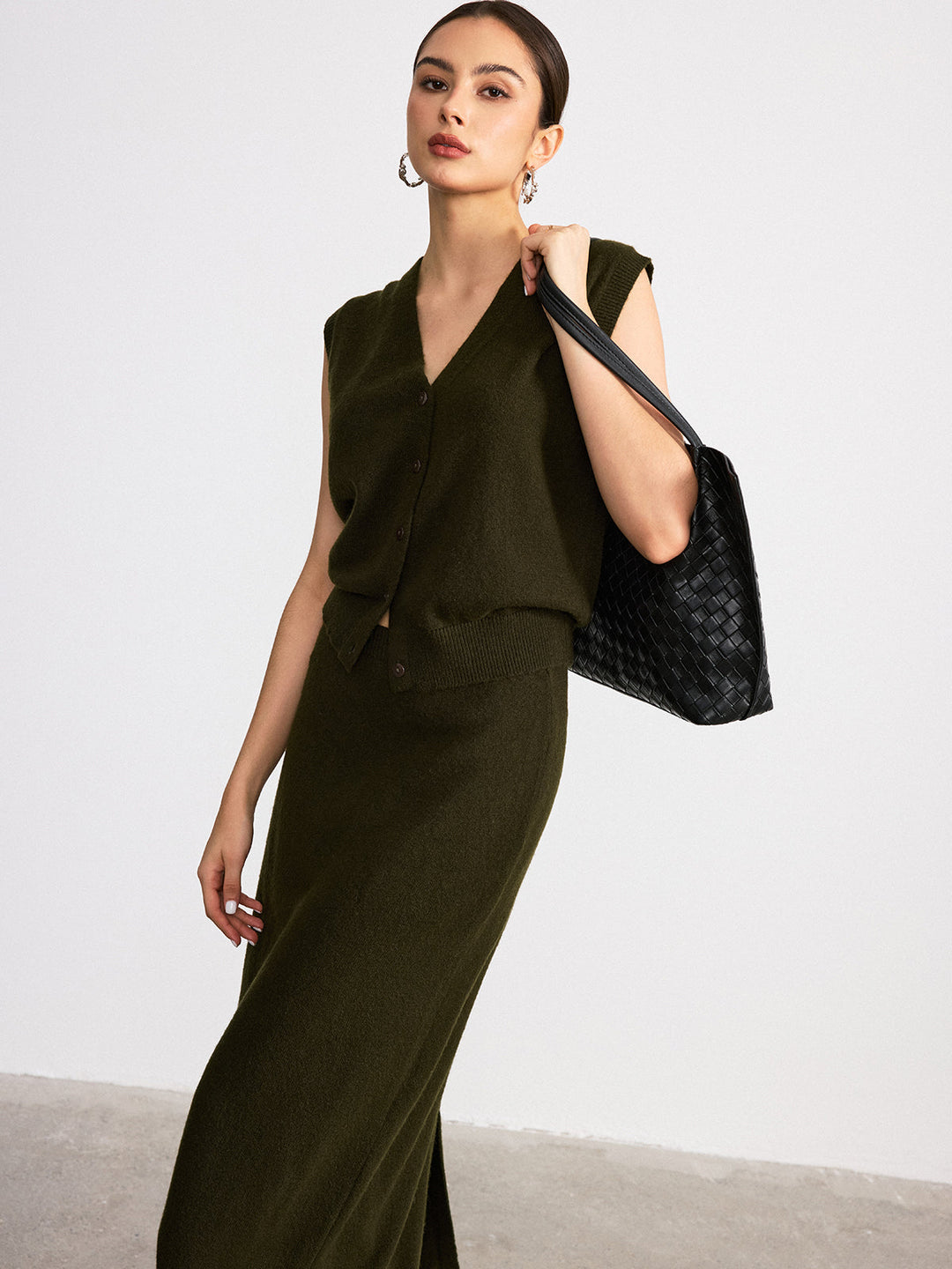 Wool Blend Knit Vest and Maxi Skirt Set  Liora Lane Boutique Sweater Co-ords