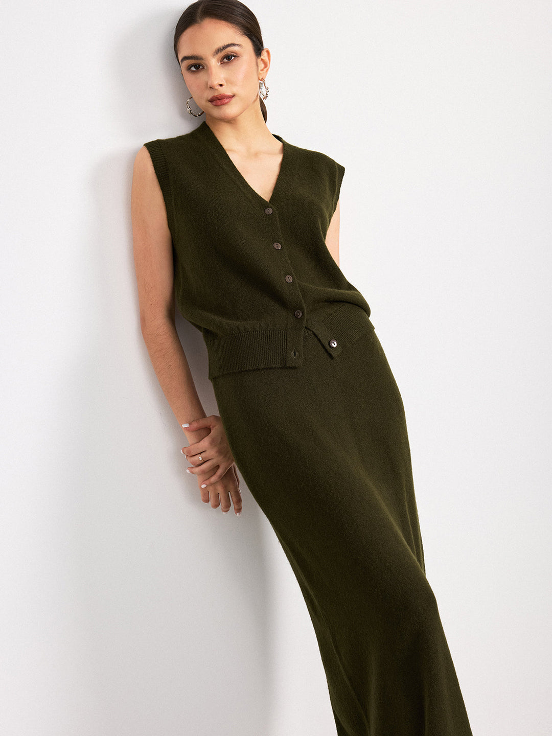 Wool Blend Knit Vest and Maxi Skirt Set  Liora Lane Boutique Sweater Co-ords