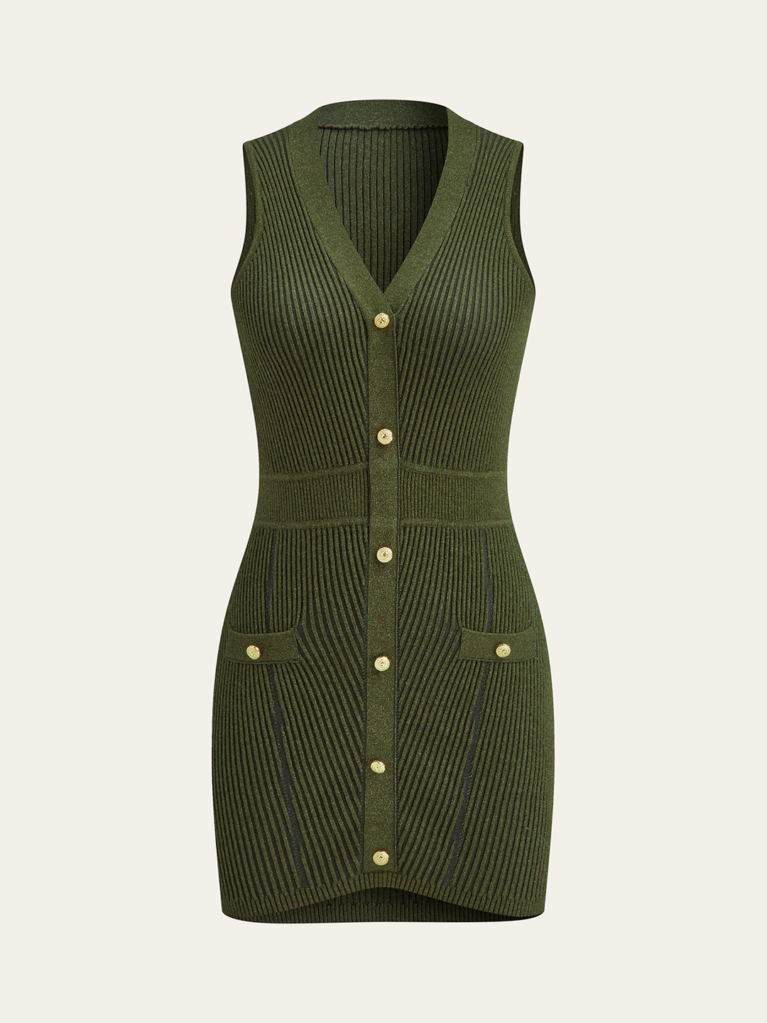 Sleeveless Textured Buttoned Fitted Sweater Dress  Liora Lane Boutique Sweater Dresses Green / XL 142.99