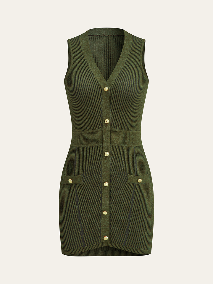 Sleeveless Textured Buttoned Fitted Sweater Dress  Liora Lane Boutique Sweater Dresses Green / XL 142.99
