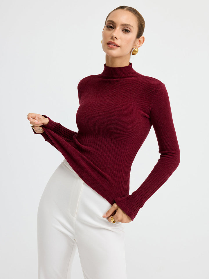 Slim Fit Mock Neck Ribbed Knit Top  Liora Lane Boutique Knit Tops