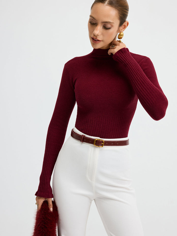 Slim Fit Mock Neck Ribbed Knit Top  Liora Lane Boutique Knit Tops