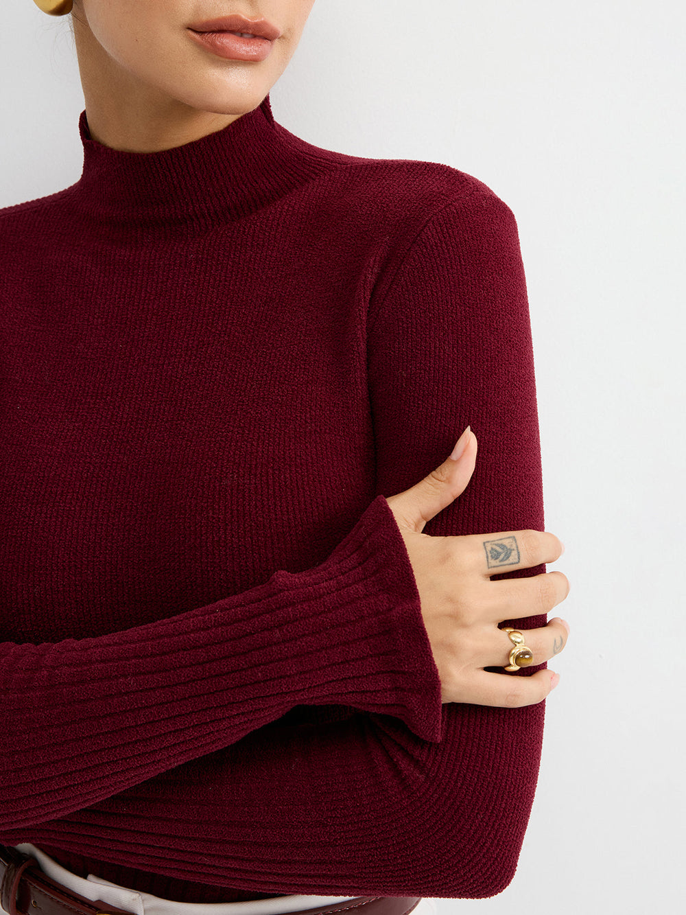 Slim Fit Mock Neck Ribbed Knit Top  Liora Lane Boutique Knit Tops