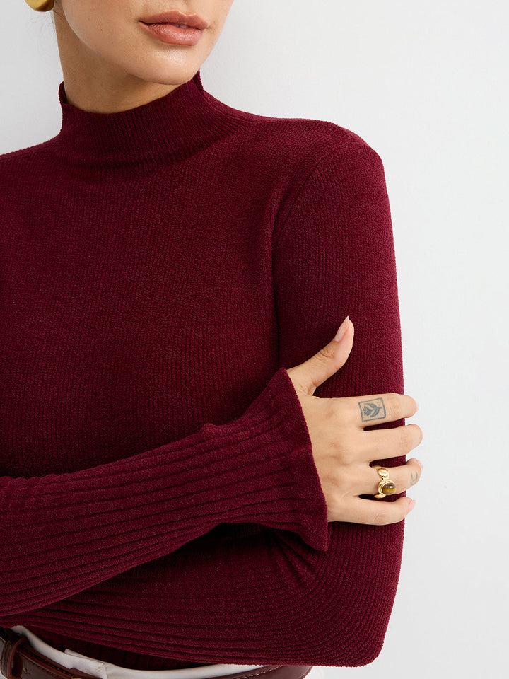 Slim Fit Mock Neck Ribbed Knit Top  Liora Lane Boutique Knit Tops