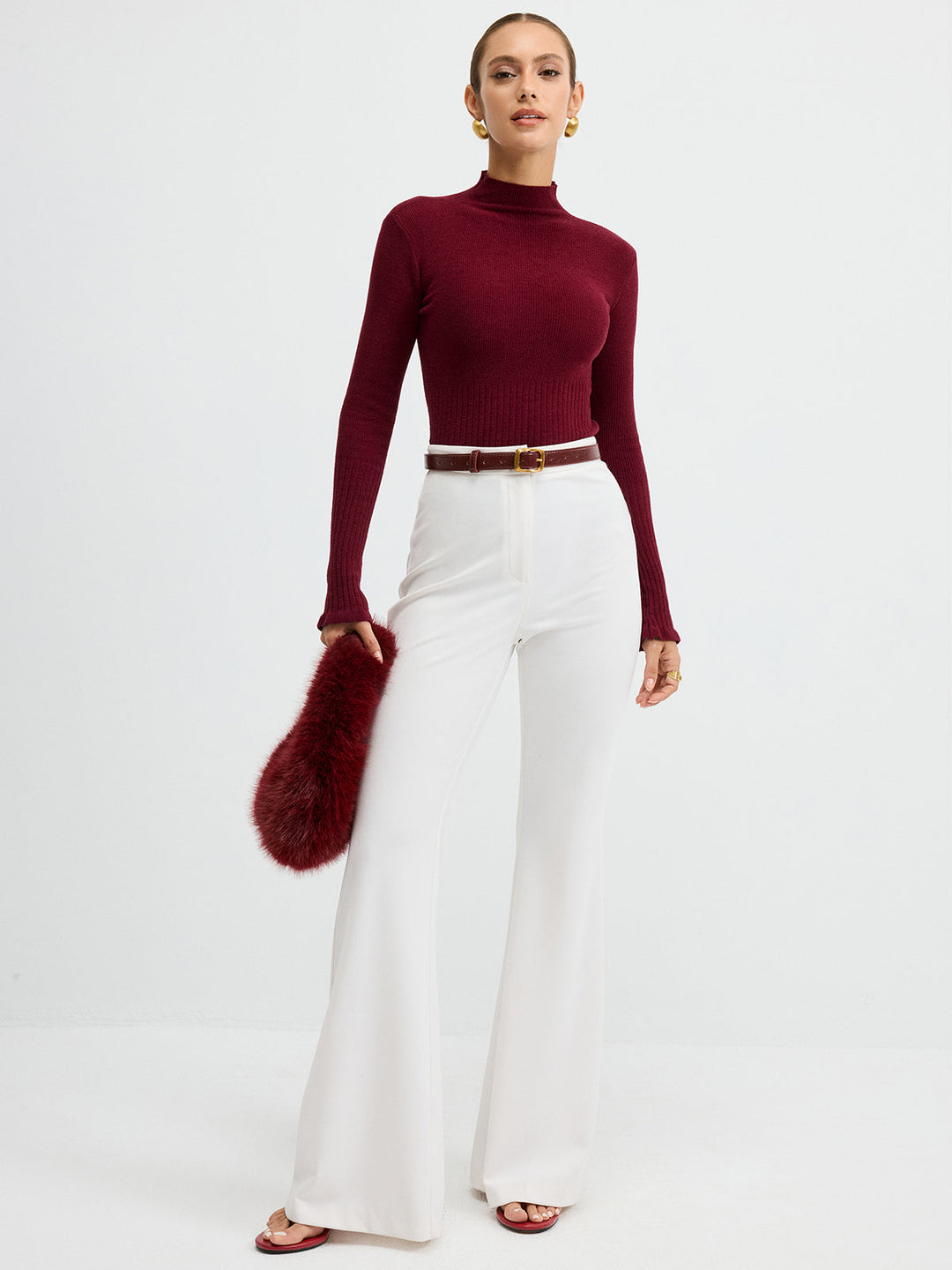 Slim Fit Mock Neck Ribbed Knit Top  Liora Lane Boutique Knit Tops