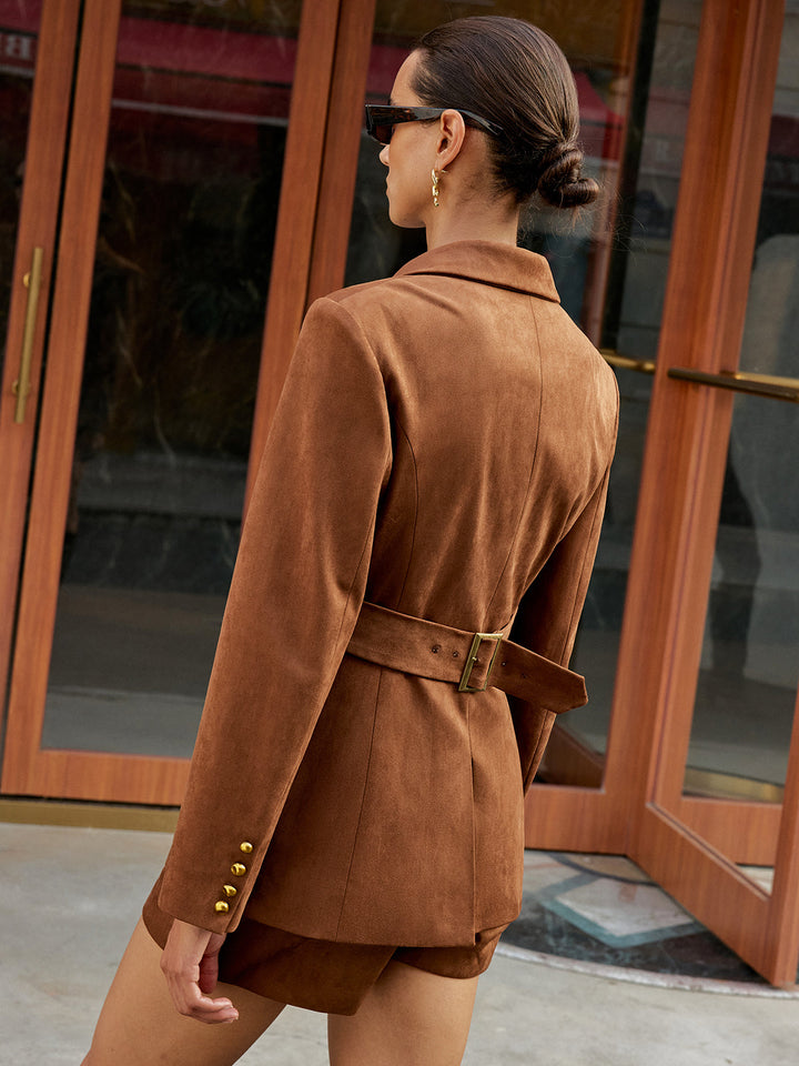 Metal Button Suede Blazer  Liora Lane Boutique Blazers