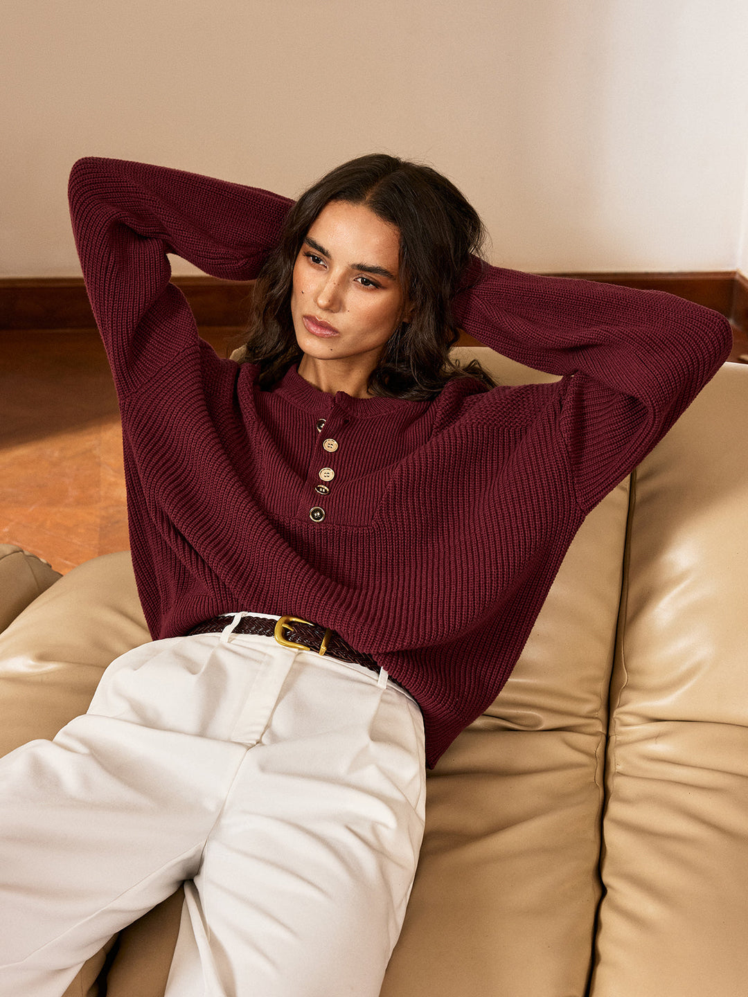 Metal Button-Front Knit Top  Liora Lane Boutique Knit Tops