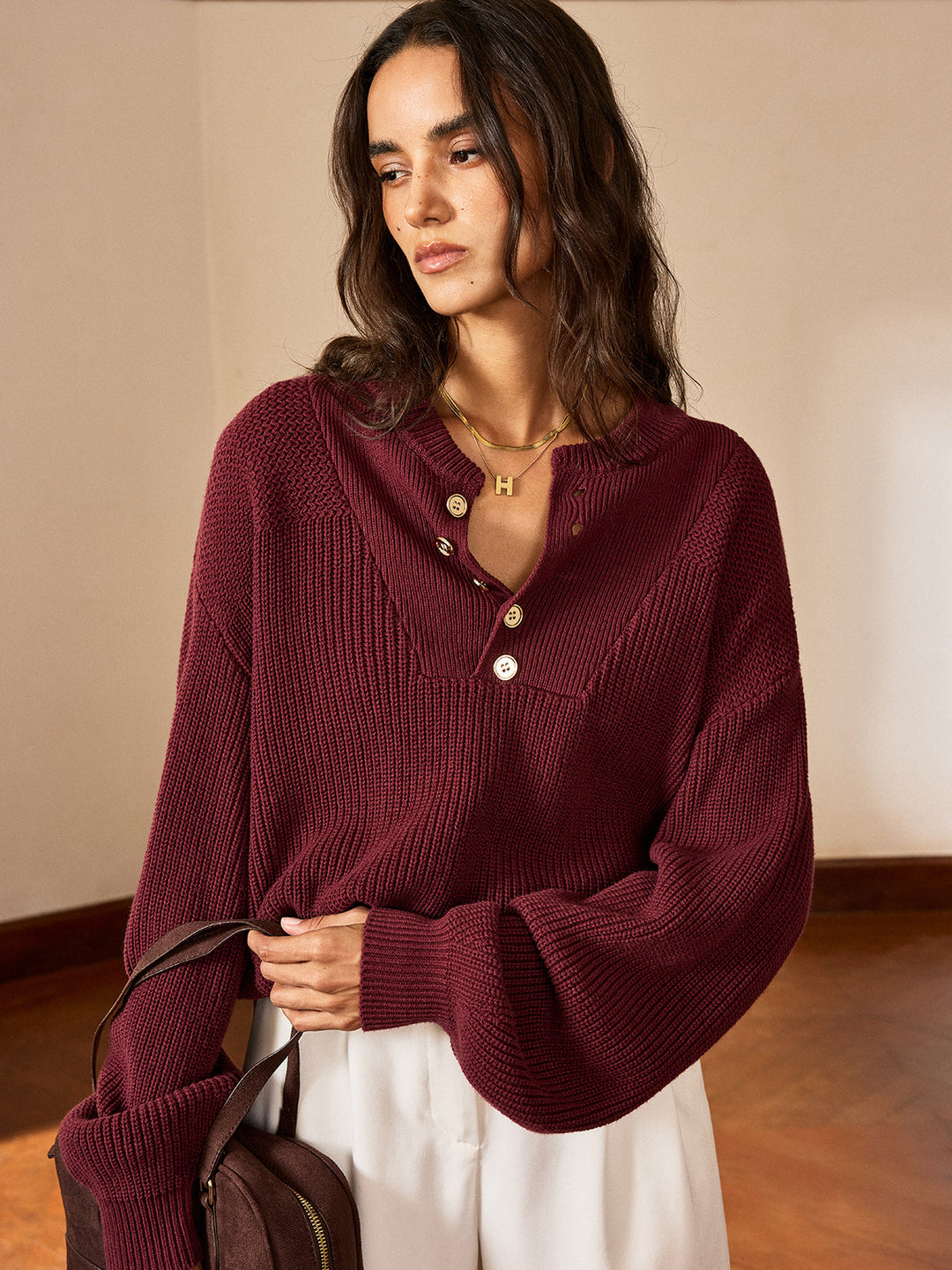 Metal Button-Front Knit Top  Liora Lane Boutique Knit Tops