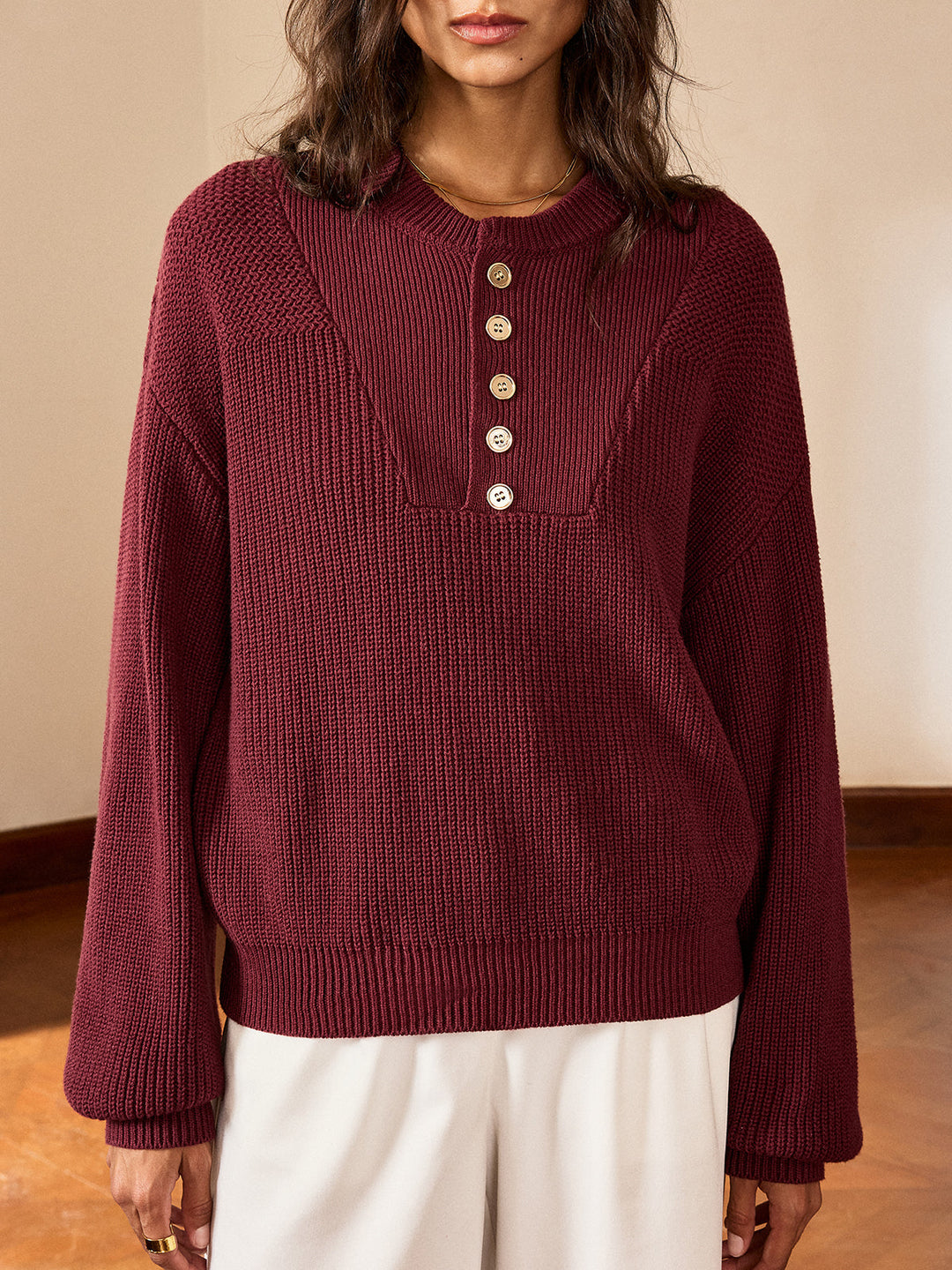 Metal Button-Front Knit Top  Liora Lane Boutique Knit Tops