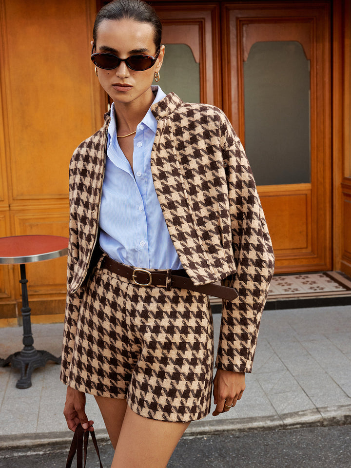 Houndstooth Belted High-Waist Shorts  Liora Lane Boutique Shorts