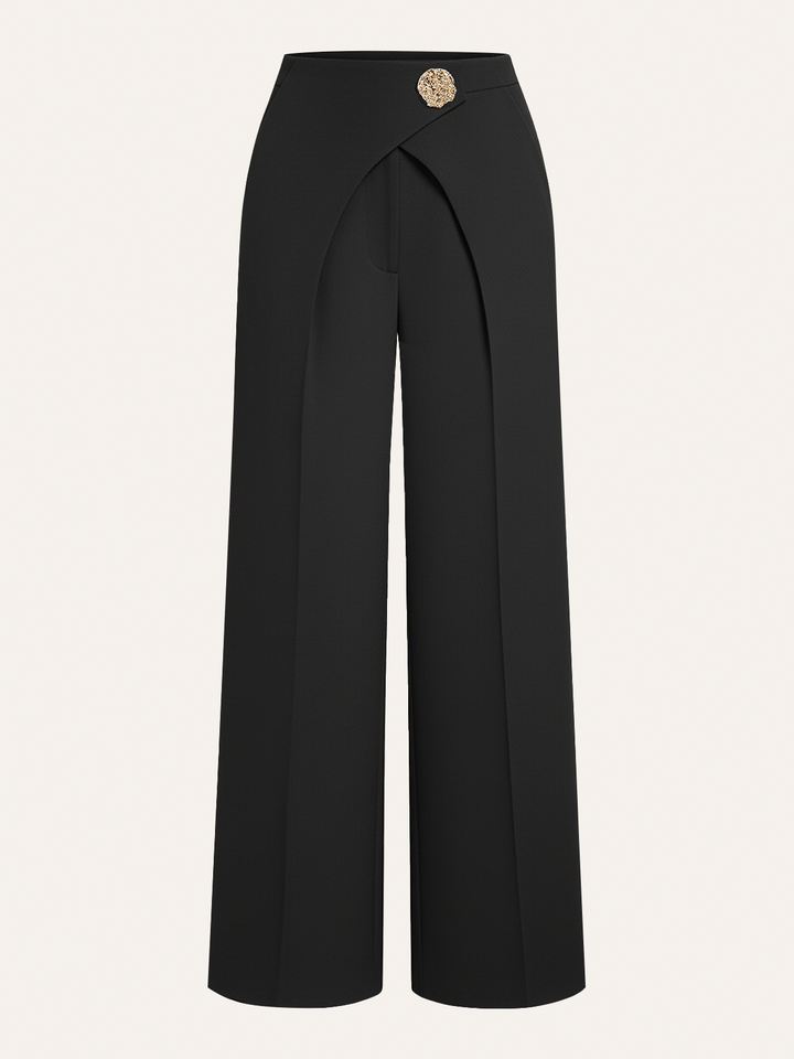 Metal Detail Straight-Leg Pants  Liora Lane Boutique Pants Black / XL 52.00
