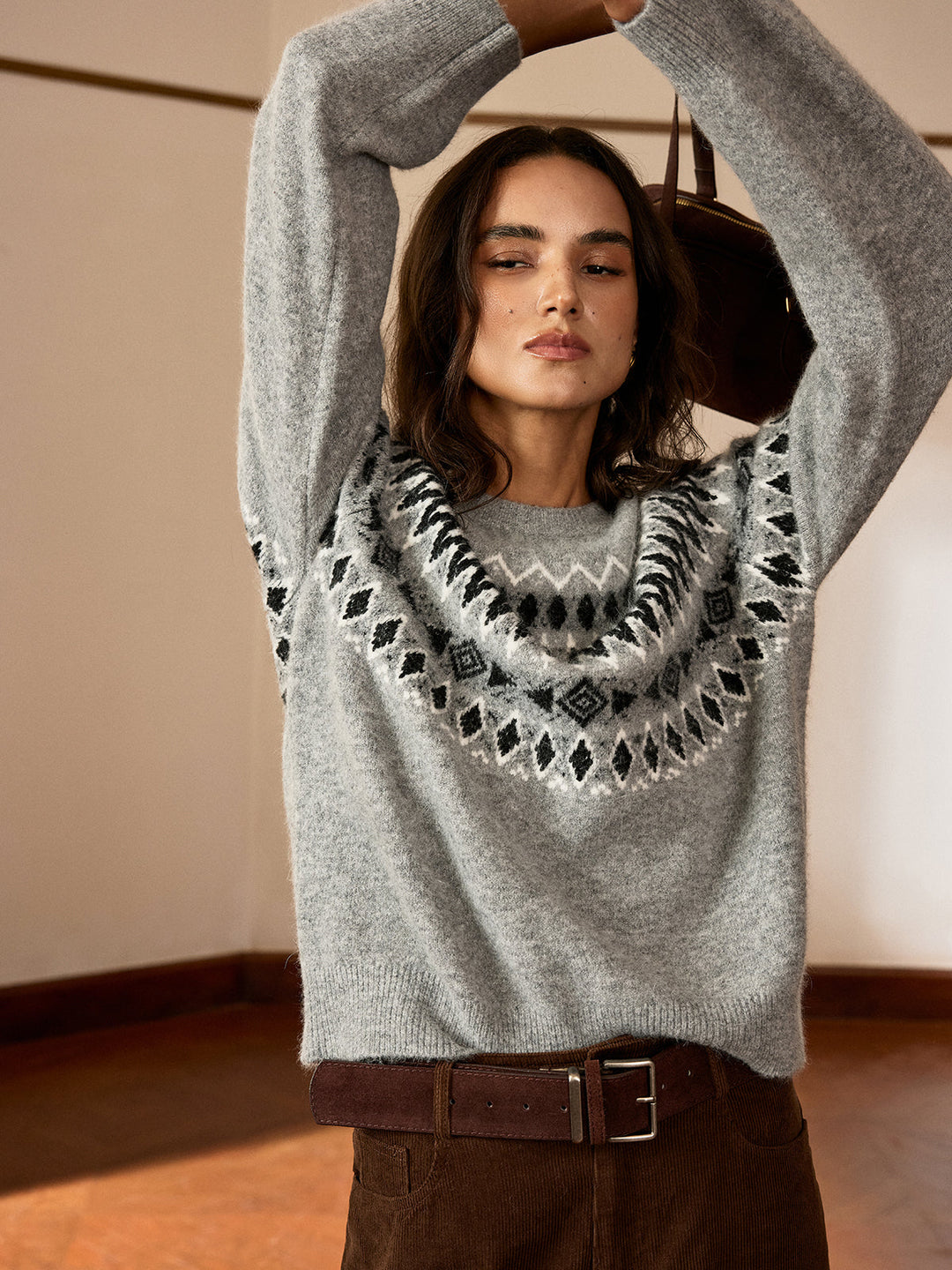 Fair Isle Pattern Rabbit Hair Blend Sweater  Liora Lane Boutique Sweaters