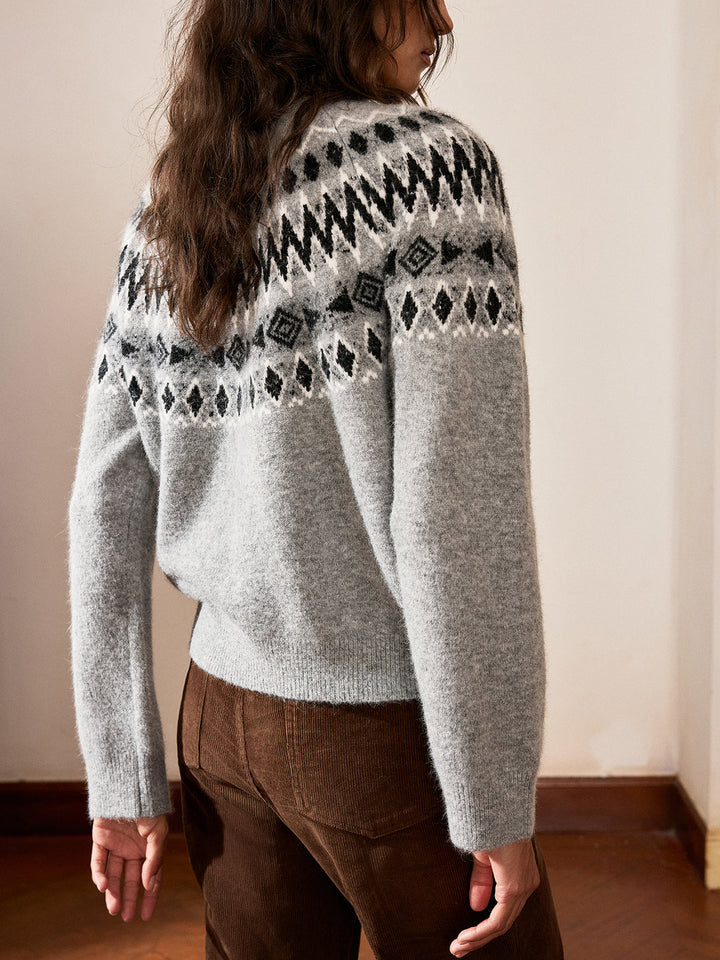 Fair Isle Pattern Rabbit Hair Blend Sweater  Liora Lane Boutique Sweaters