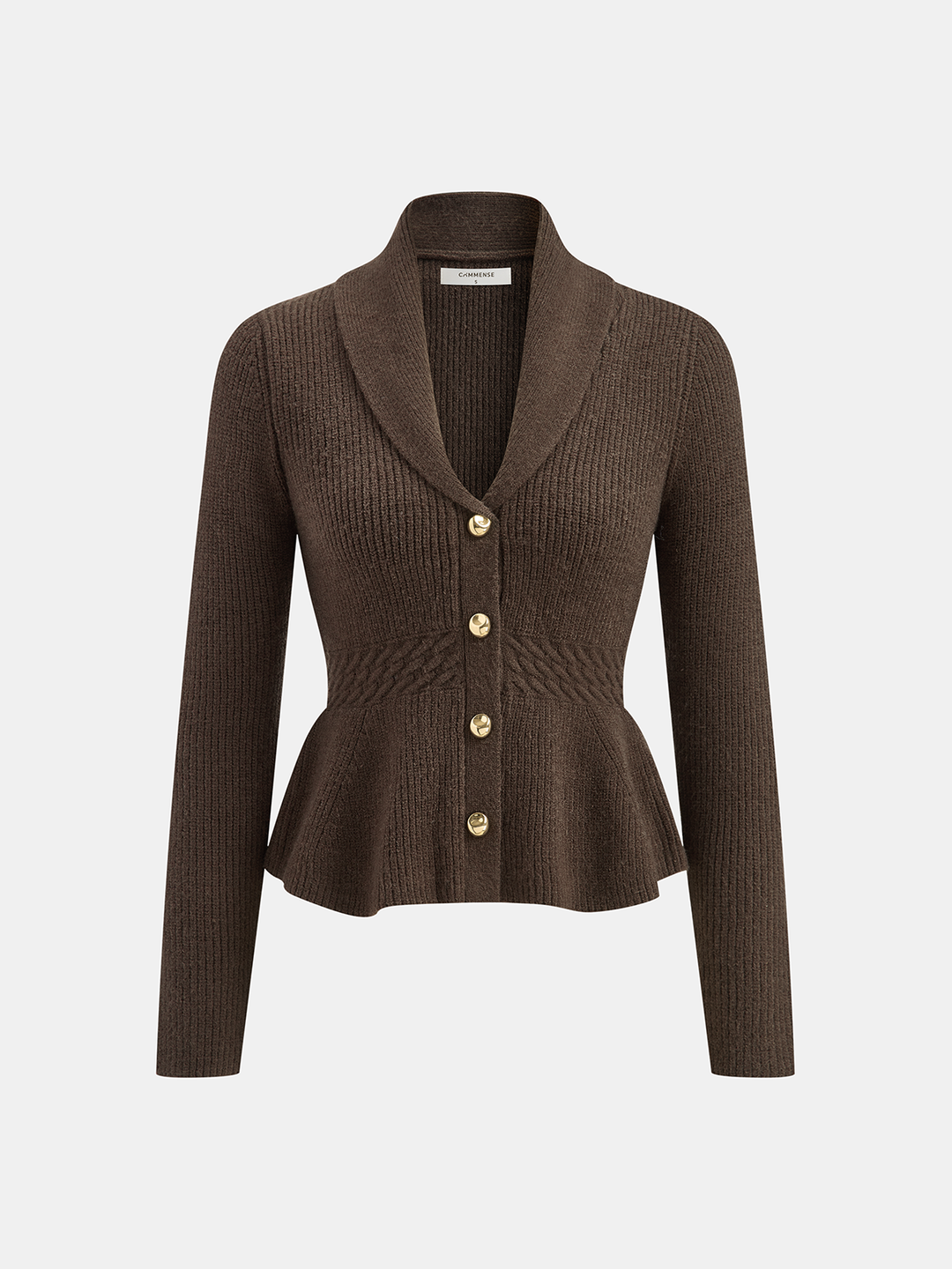 Shawl Collar Peplum Knit Cardigan  Liora Lane Boutique Cardigans Dark Brown / XL 48.00