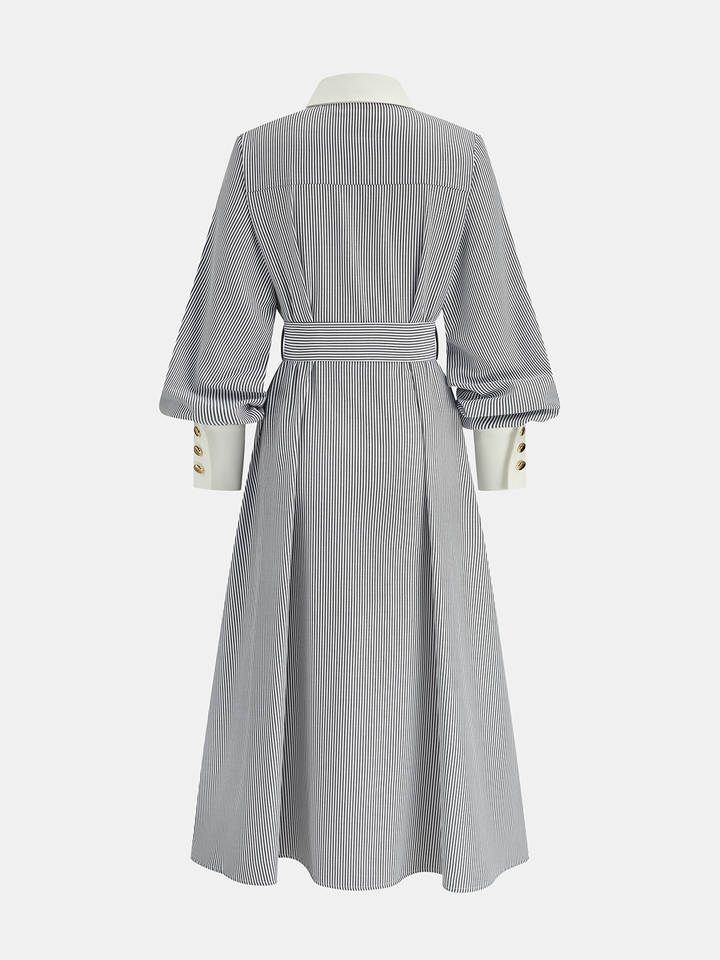 Contrast Trim Striped Belted Shirt Dress  Liora Lane Boutique Dresses