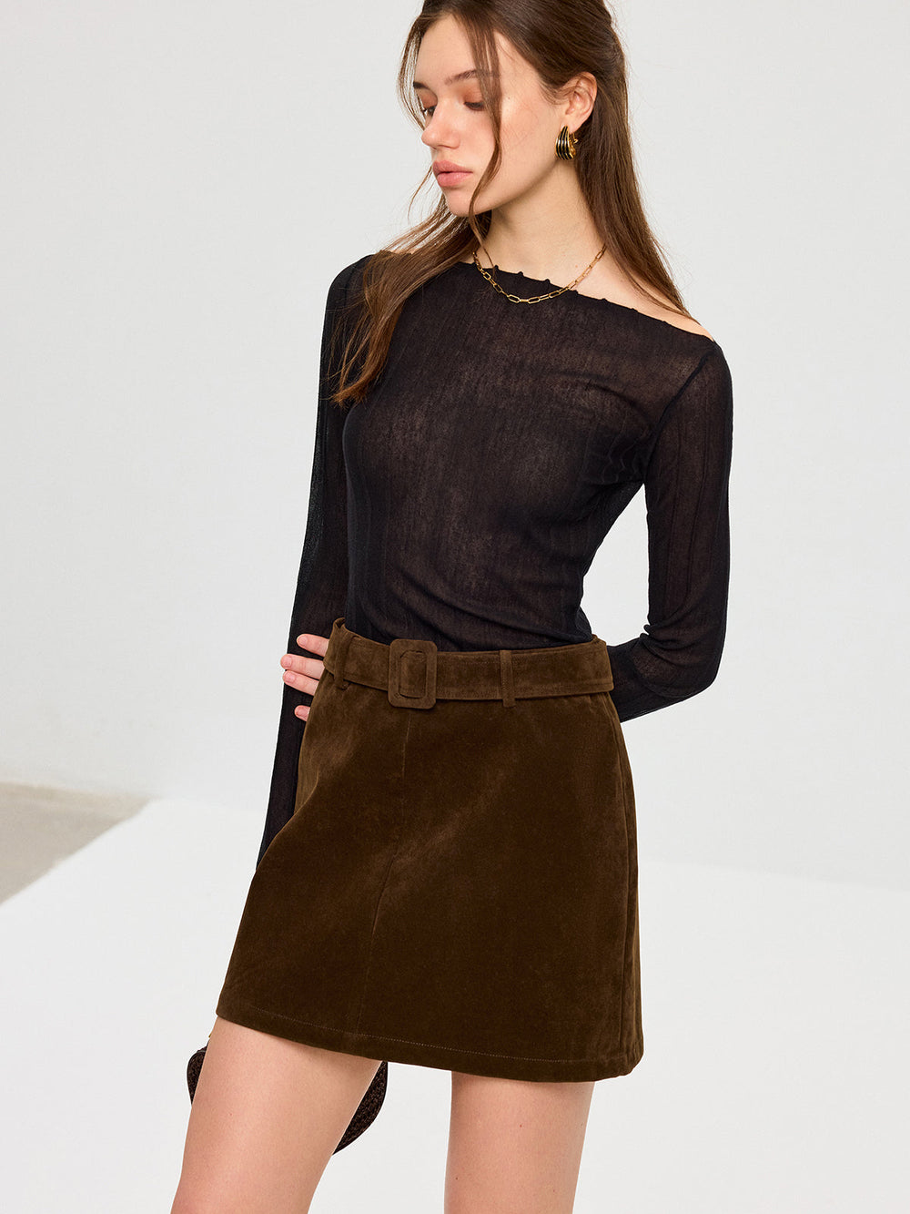 Belted Suede Mini Skirt  Liora Lane Boutique Skirts
