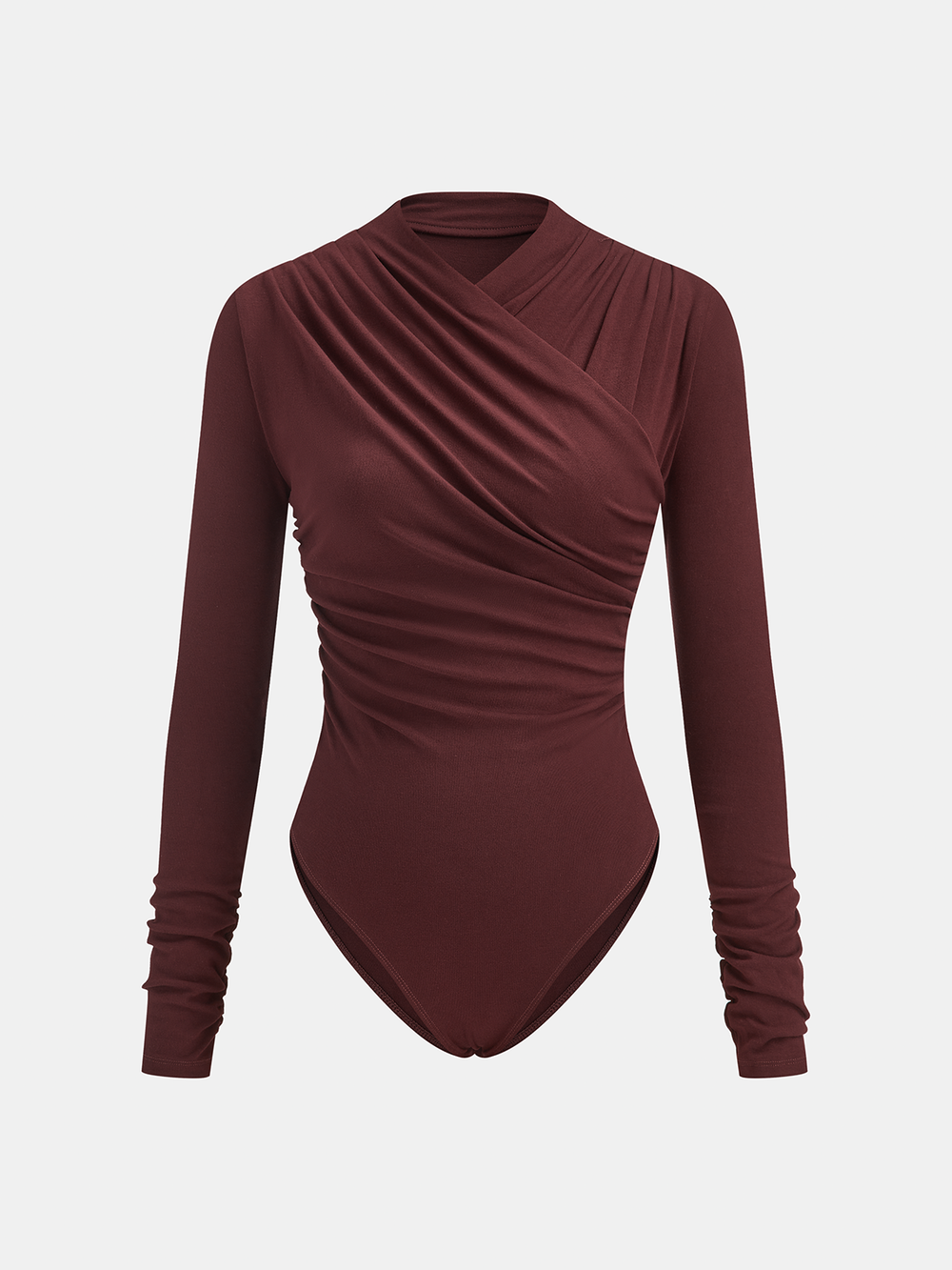 Ruched Cross-Front Long Sleeve Bodysuit  Liora Lane Boutique Bodysuits