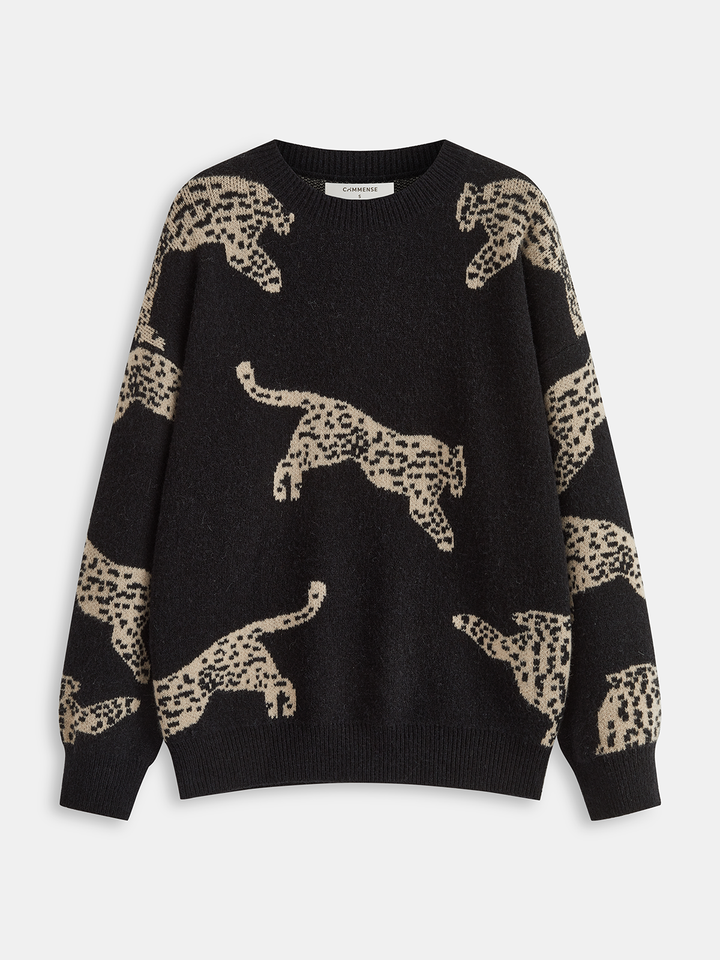 Leopard Print Sweater  Liora Lane Boutique Knit Tops Black / XL 42.00