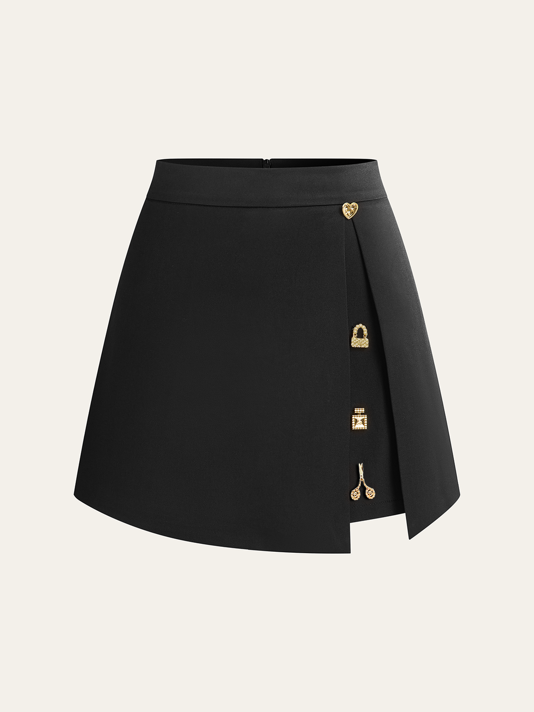 Asymmetrical Skort with Metal Decor  Liora Lane Boutique Skirts Black / XL 32.00