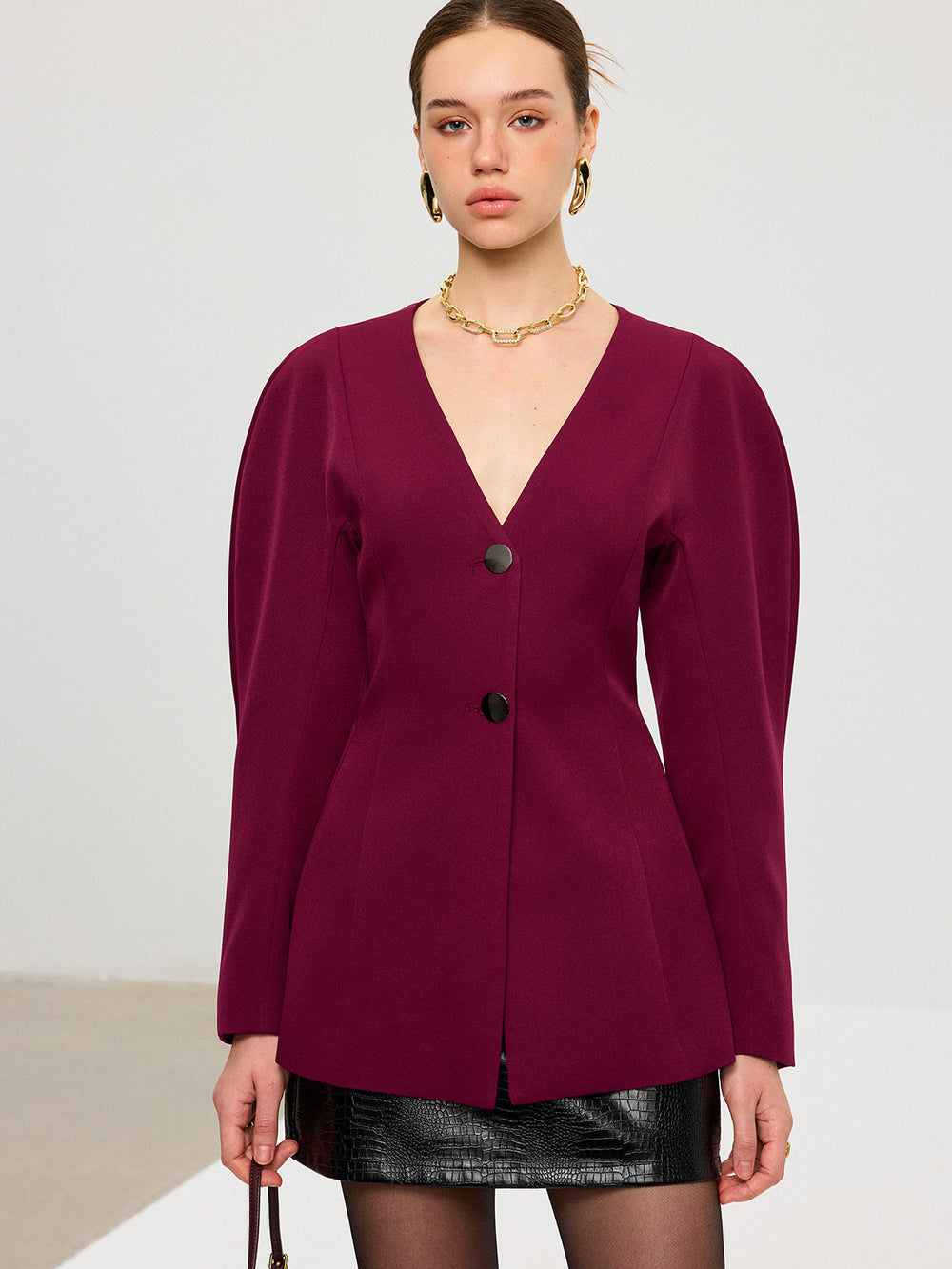 Puff Sleeve V-Neck Blazer  Liora Lane Boutique Blazers