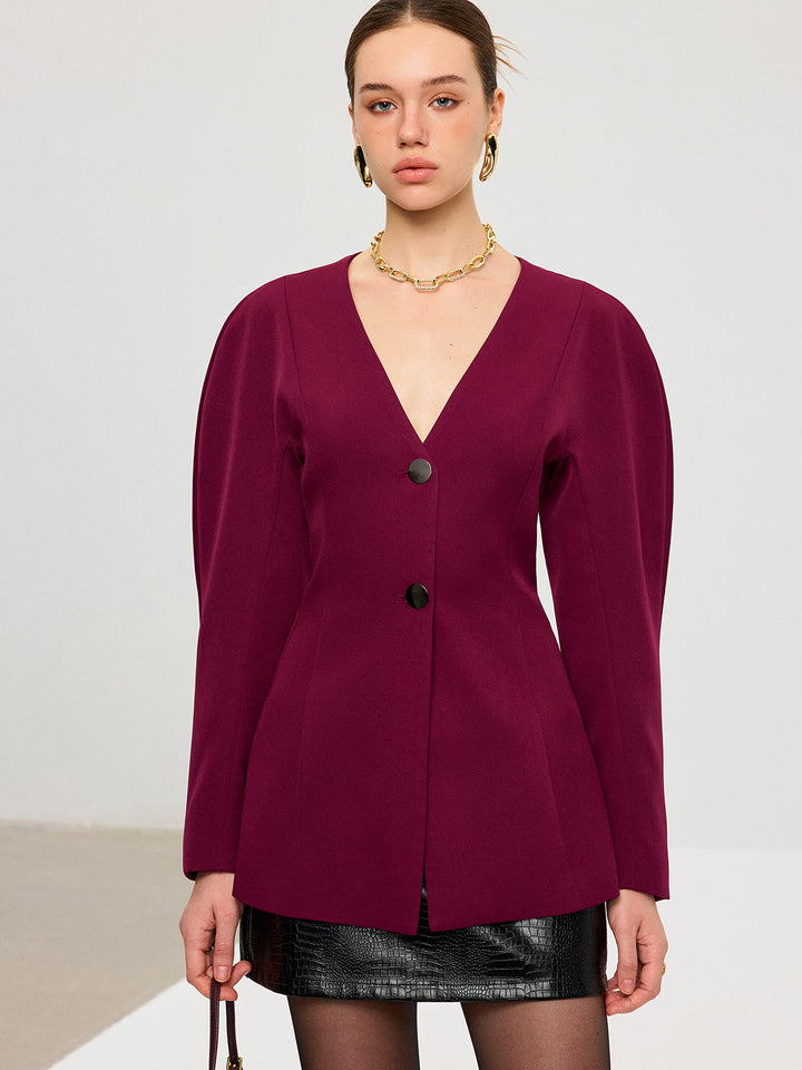 Puff Sleeve V-Neck Blazer  Liora Lane Boutique Blazers