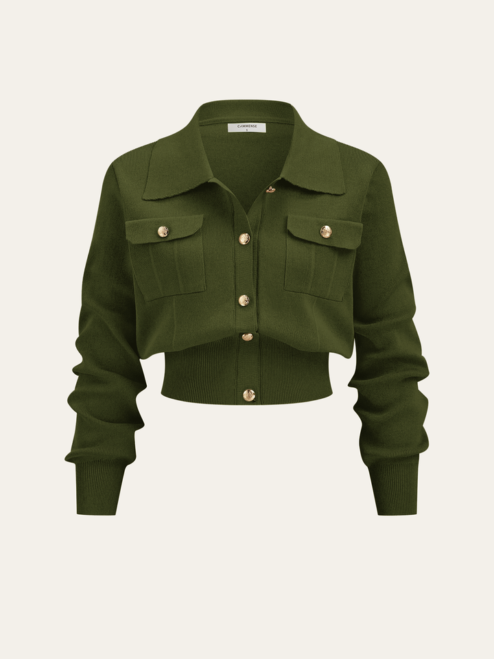 Metal Button Collared Cardigan and Midi Skirt Set  Liora Lane Boutique Sweater Co-ords