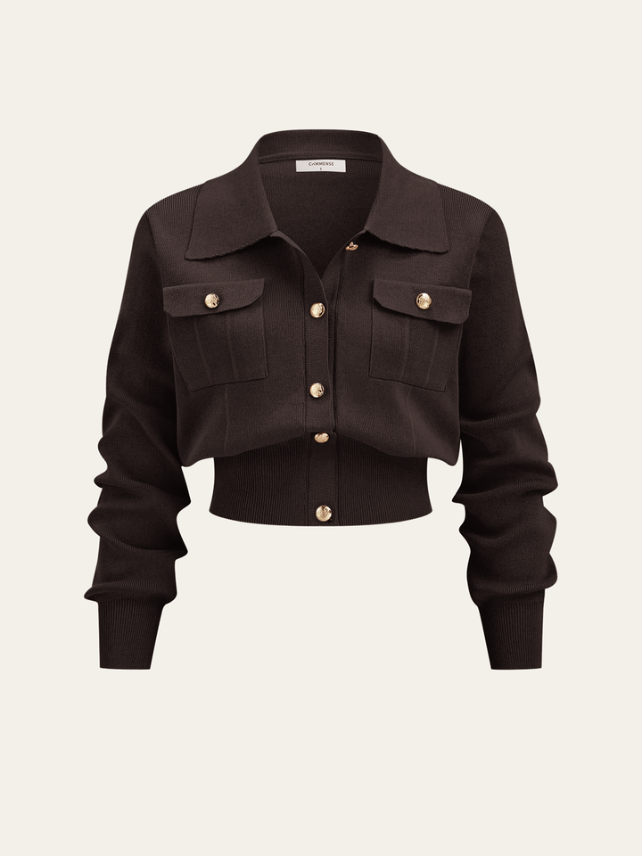 Metal Button Collared Cardigan and Midi Skirt Set  Liora Lane Boutique Sweater Co-ords