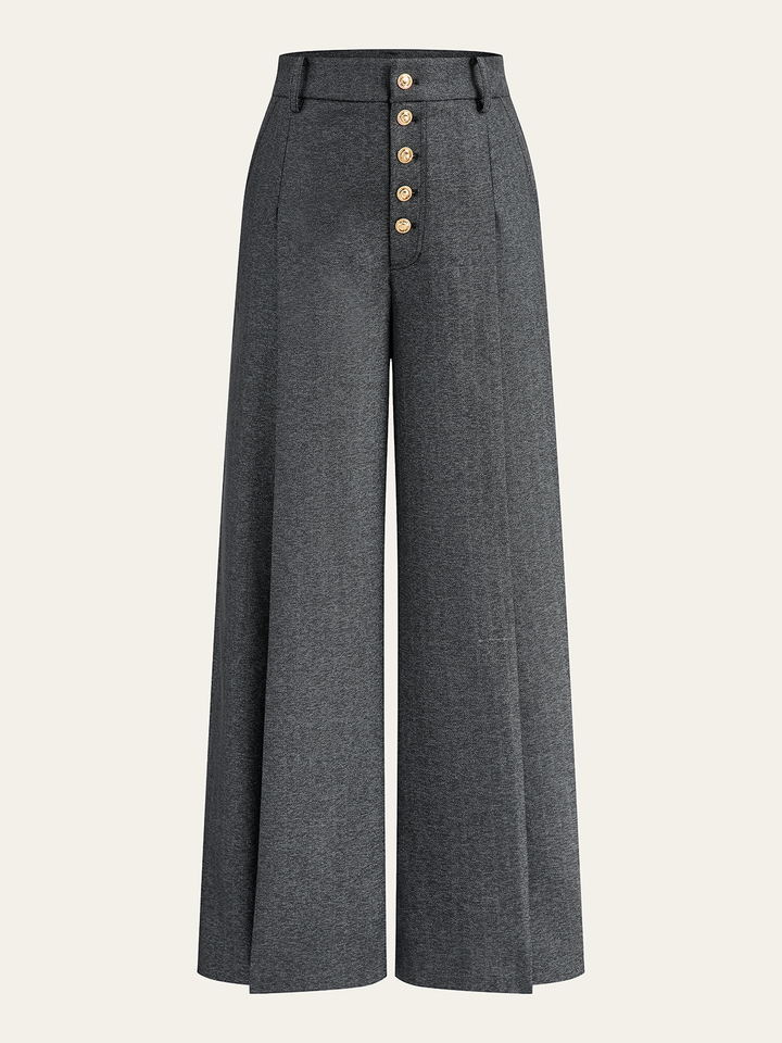 High-Waisted Button-Front Wide-Leg Pants  Liora Lane Boutique Pants Light Grey / XL 68.00