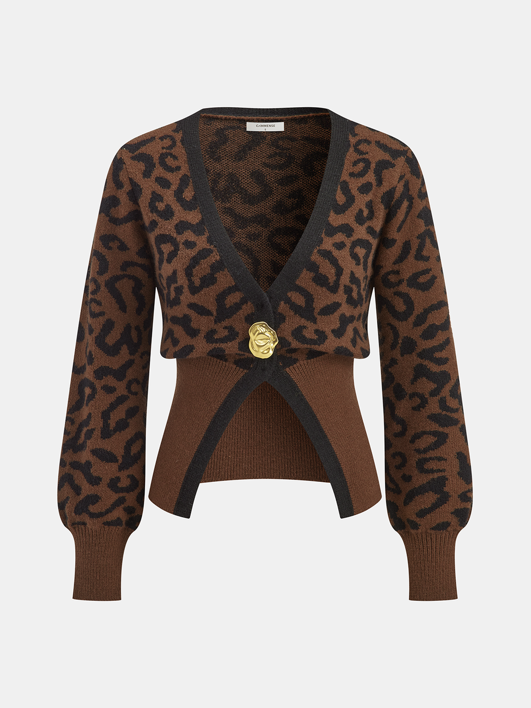 Metal Button Leopard Print Knit Top  Liora Lane Boutique Knit Tops Dark Brown / XL 48.00