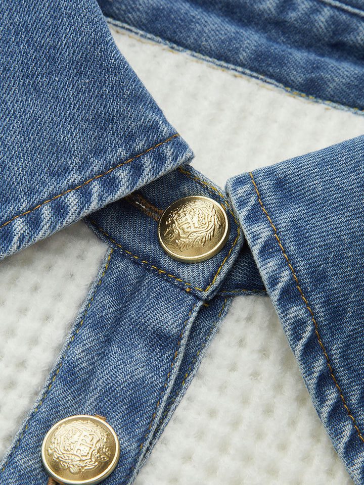 Denim Collar Striped Sweater  Liora Lane Boutique Sweaters