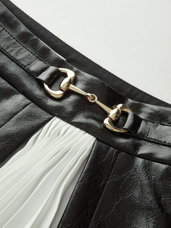 Contrast Pleated Faux Leather Mini Skirt  Liora Lane Boutique Skirts