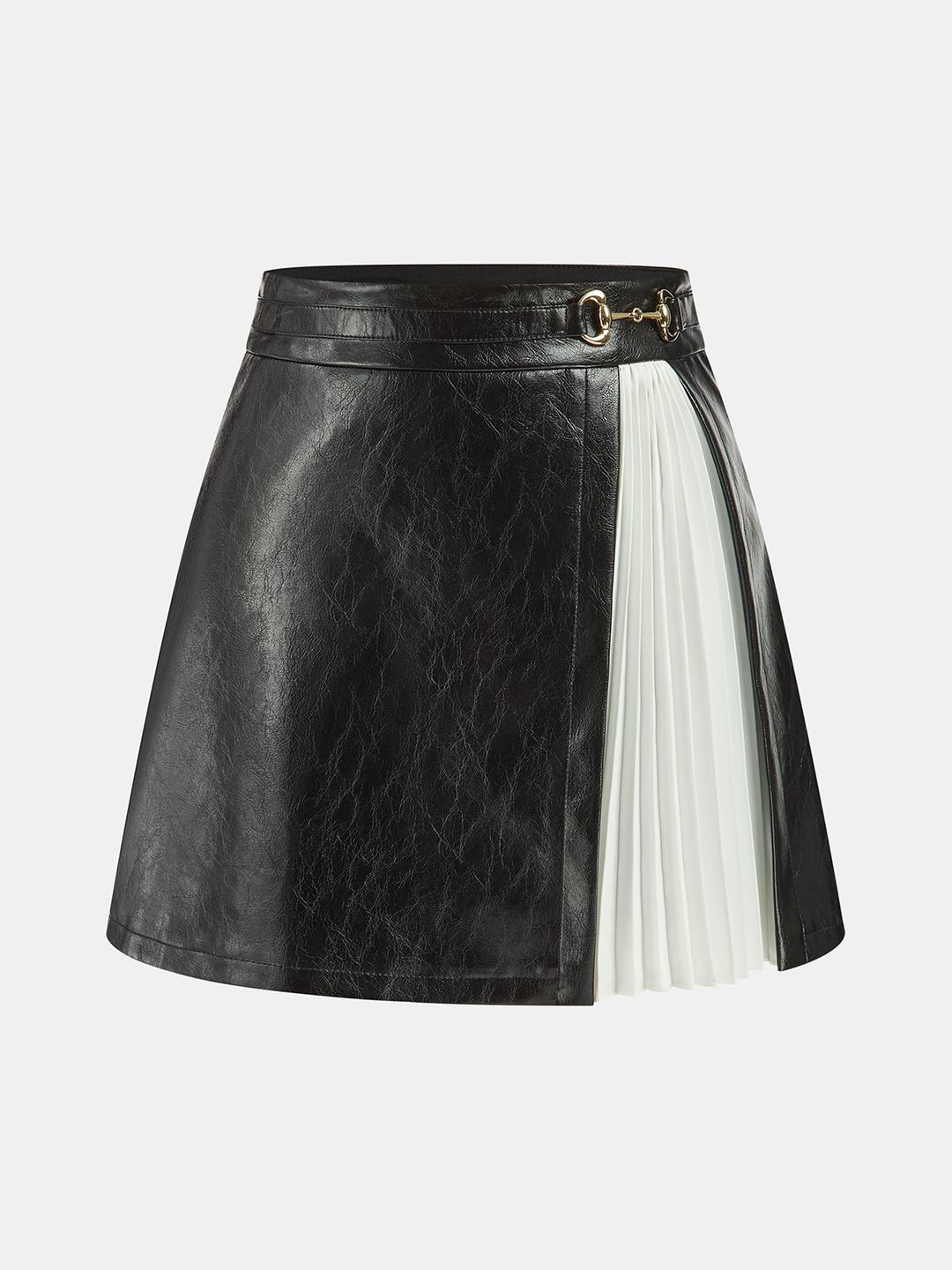 Contrast Pleated Faux Leather Mini Skirt  Liora Lane Boutique Skirts BlackandWhite / XL 39.00