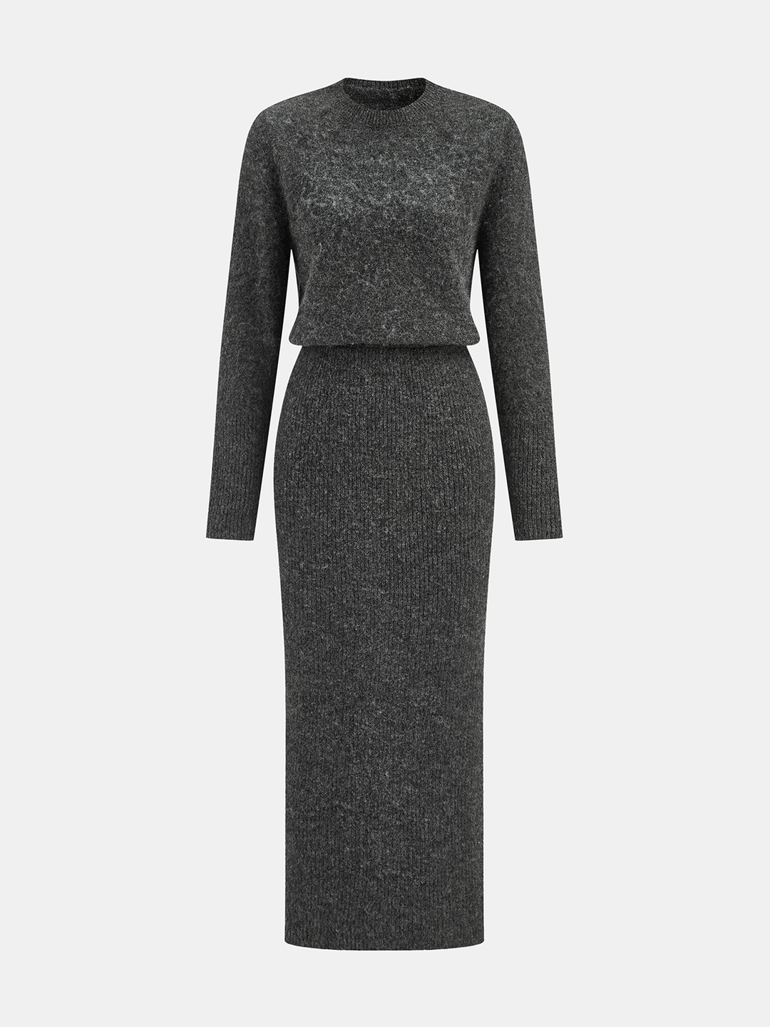 Wool-Blend Fuzzy Midi Dress  Liora Lane Boutique Sweater Dresses Grey / XL 165.99