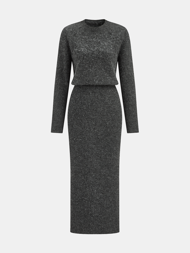 Wool-Blend Fuzzy Midi Dress  Liora Lane Boutique Sweater Dresses Grey / XL 165.99