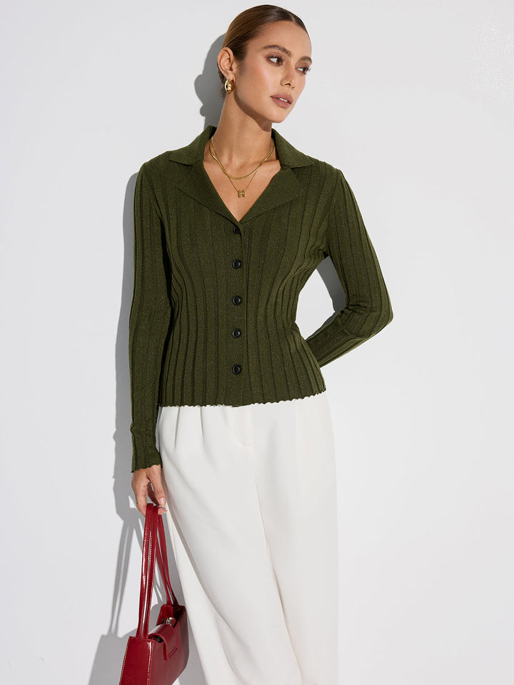 Collared Textured Button Wool Blend Sweater  Liora Lane Boutique Sweaters Green / XL 49.00