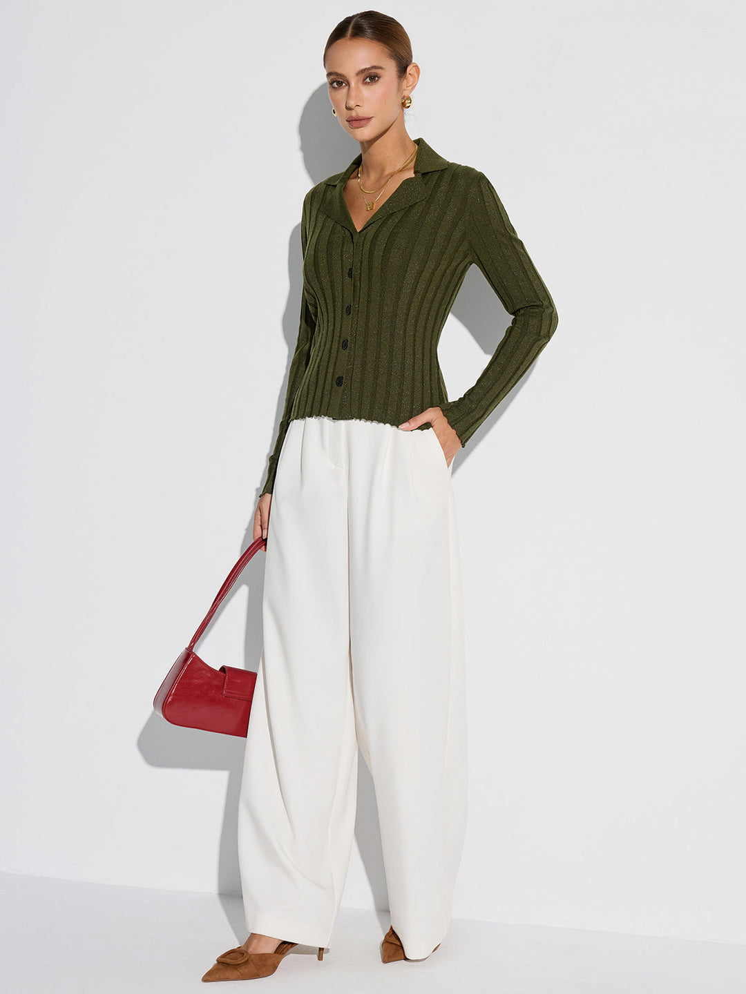 Collared Textured Button Wool Blend Sweater  Liora Lane Boutique Sweaters