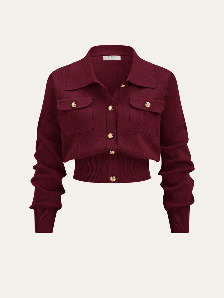 Metal Button Collared Cardigan and Midi Skirt Set  Liora Lane Boutique Sweater Co-ords