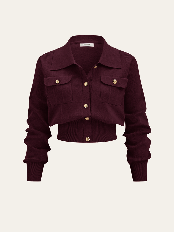 Metal Button Collared Cardigan and Midi Skirt Set  Liora Lane Boutique Sweater Co-ords