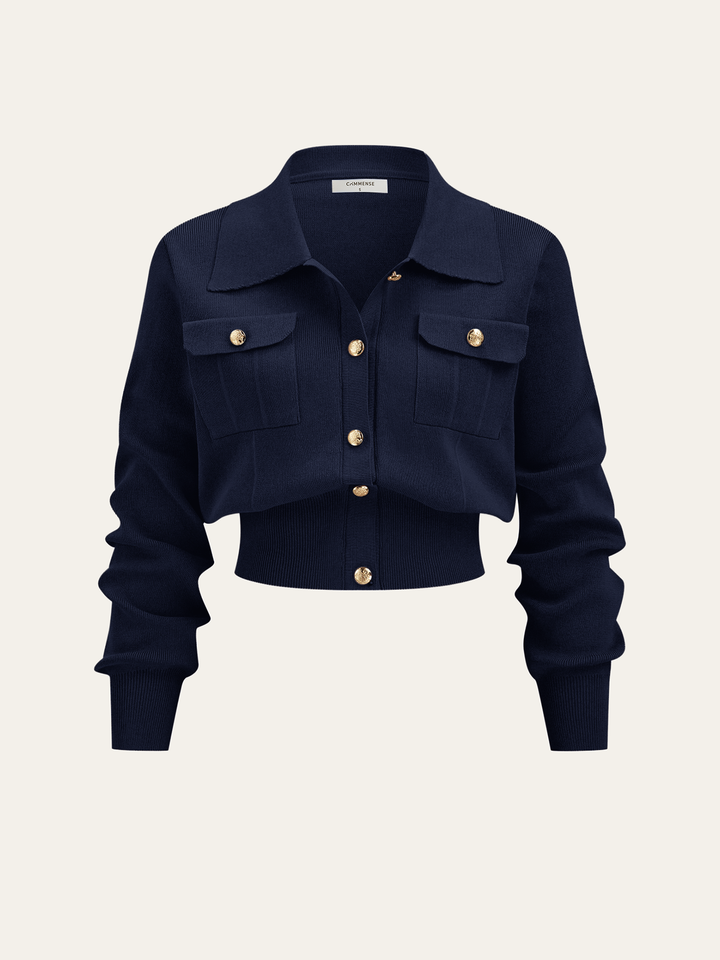 Metal Button Collared Cardigan and Midi Skirt Set  Liora Lane Boutique Sweater Co-ords