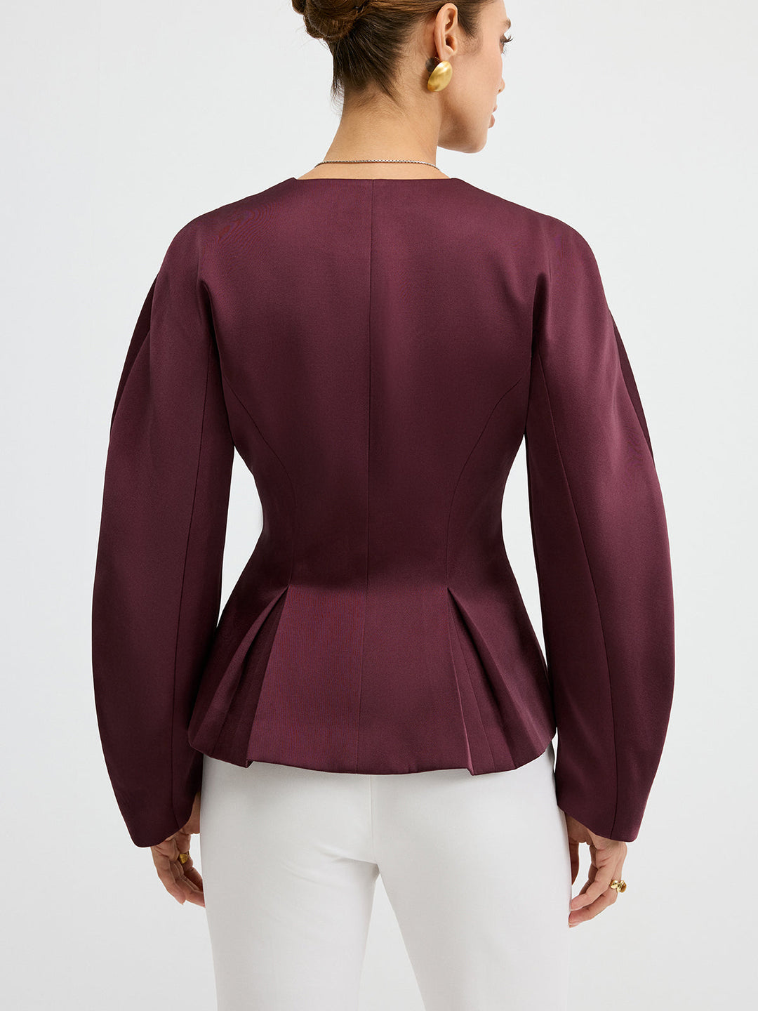 Metal Button Puff Sleeve Peplum Blazer  Liora Lane Boutique Blazers